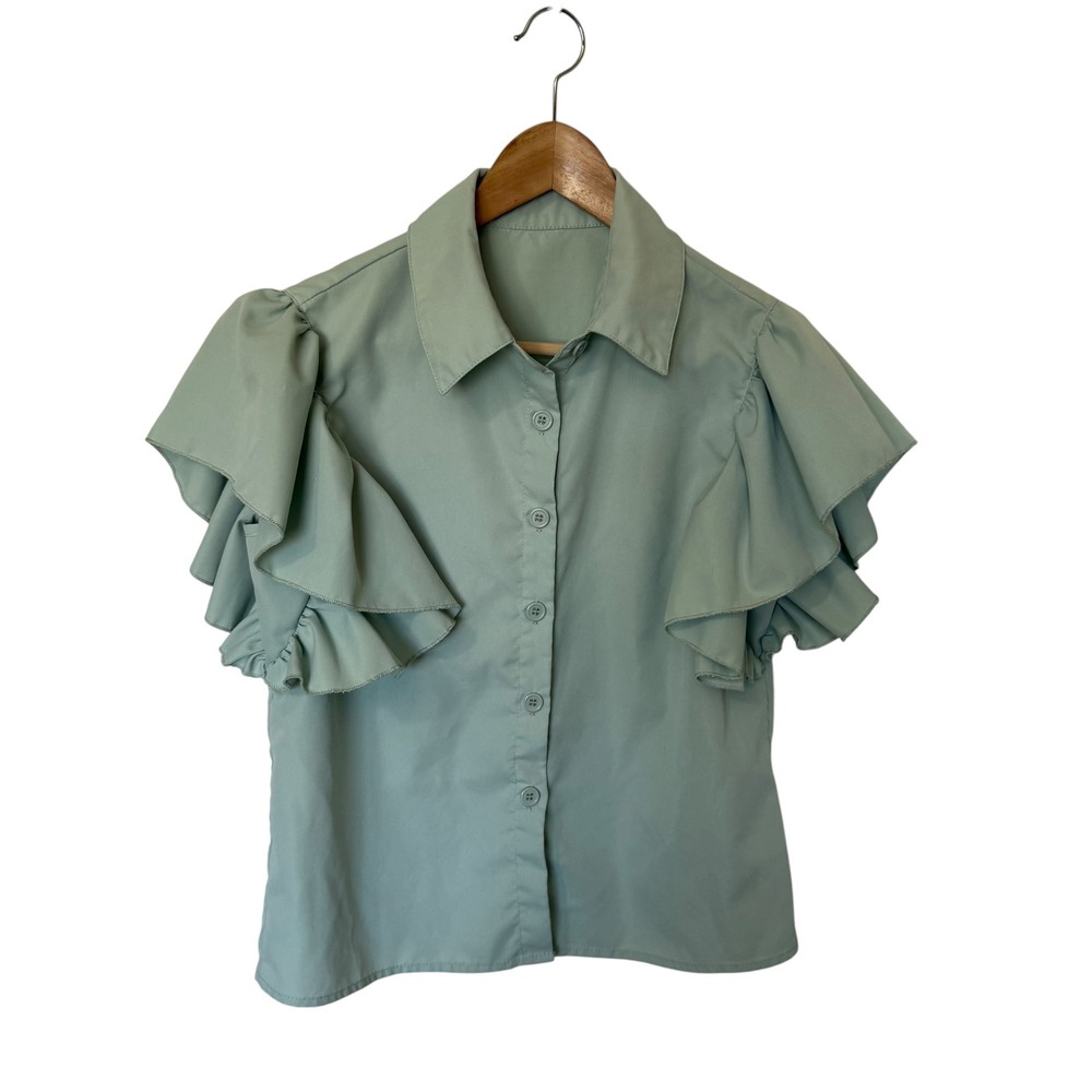 Unbranded Ruffle Sleeve Blouse Womens Small Sage Green Excellent Tiered Top